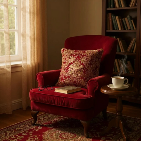 Luxurious Red & Gold Paisley Jacquard Cushion Cover - 45x45cm