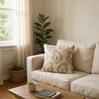 Beige Wool with Brown Paisley Print Cushion, Reversible - 45x45cm