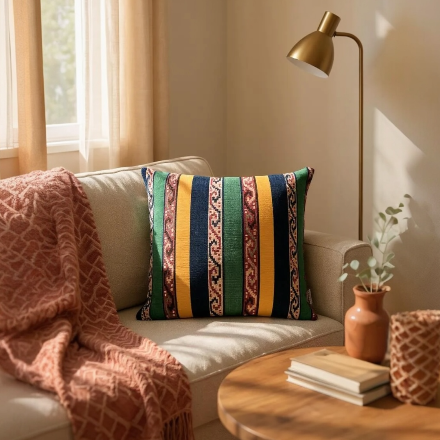 Multicoloured Striped Kilim Cushion - 40x40cm