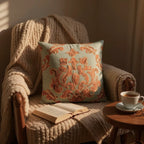 Grey & Orange Embroidered Paisley Silk Cushion, Reversible, 40x40cm