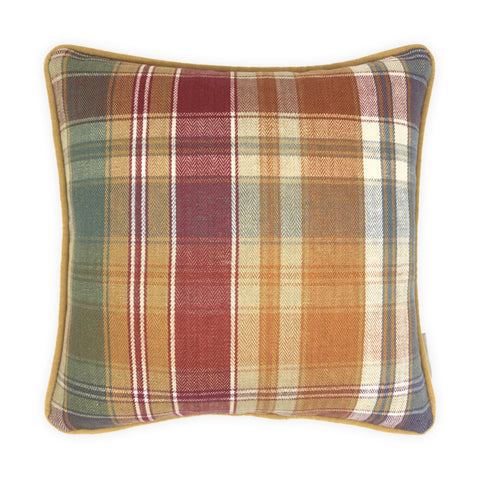 Checked Multicoloured Herringbone Linen Cushion, Reversible - 40x40cm