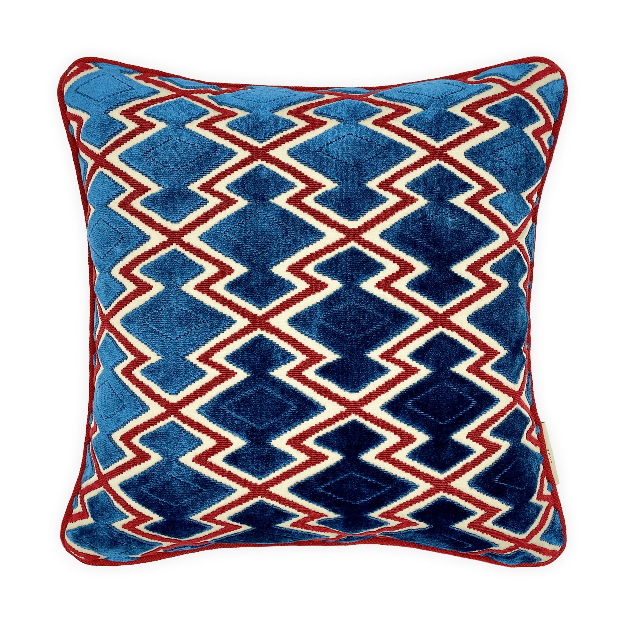 Textured Red & Blue Kilim Motif Cushion - 40x40cm