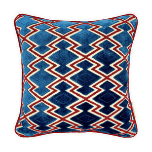 Textured Red & Blue Kilim Motif Cushion - 40x40cm