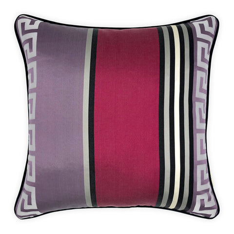 Multicoloured Geometric Striped Silk Cushion, Reversible - 50x50cm