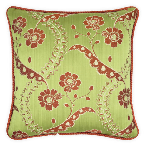 Green & Orange Floral Jacquard Cushion, Reversible - 55x55cm