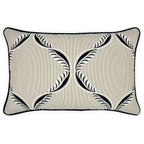 Black & White Embroidery on Beige Striped Cotton Cushion, Reversible - 40x60cm