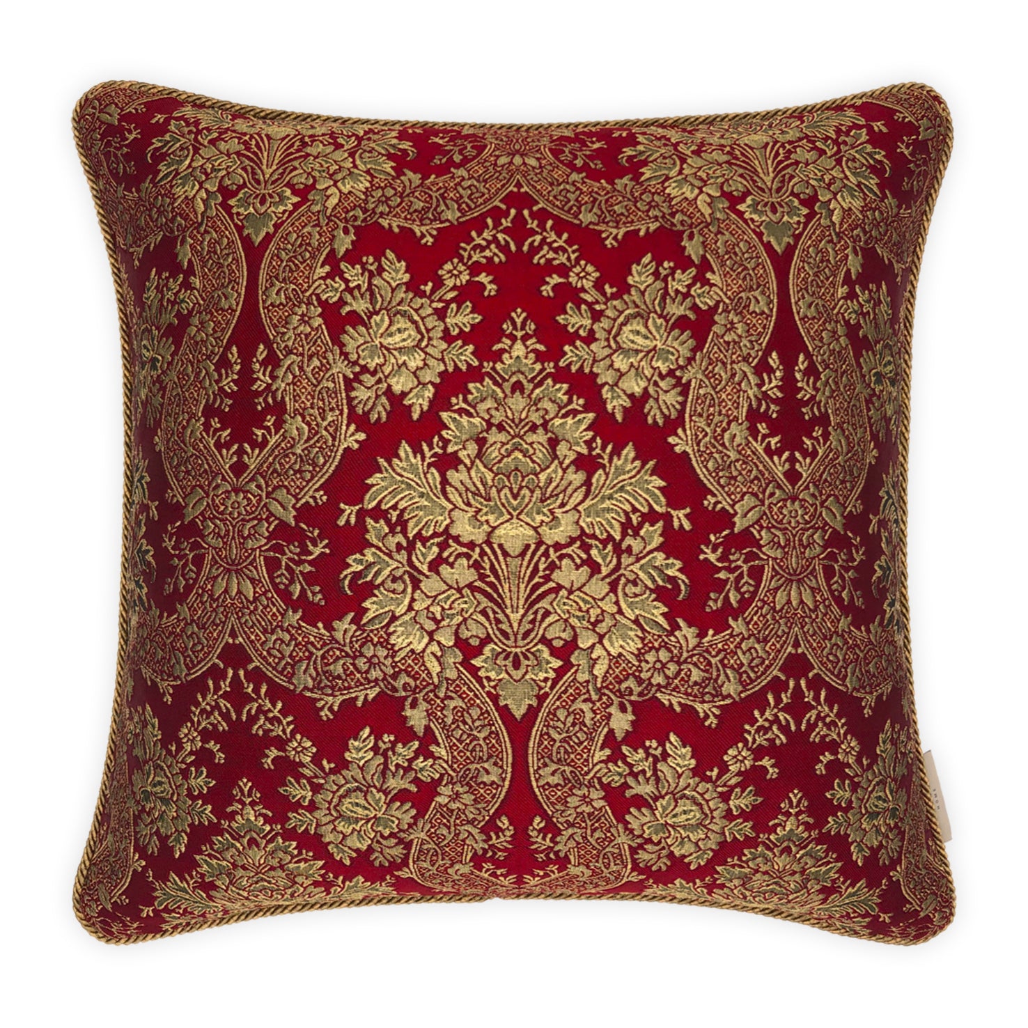 Luxurious Red & Gold Paisley Jacquard Cushion Cover - 45x45cm