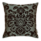 Brown Velvet Paisley Motif on Shot Green/Brown Silk Base Cushion - 50x50cm