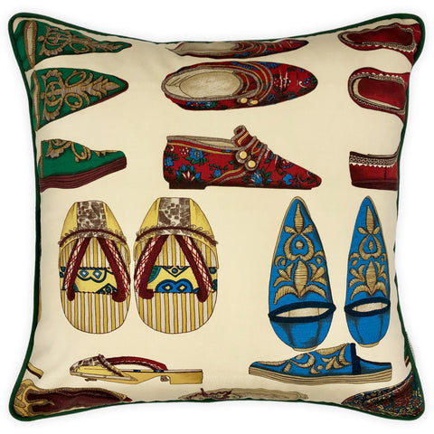 Shoe Print on Cotton, Silk Backed Cushion, Reversible - 60x60cm