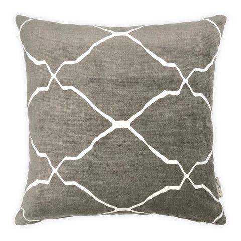 Grey & White Velvet Kilim Style Cushion, Reversible - 50x50cm