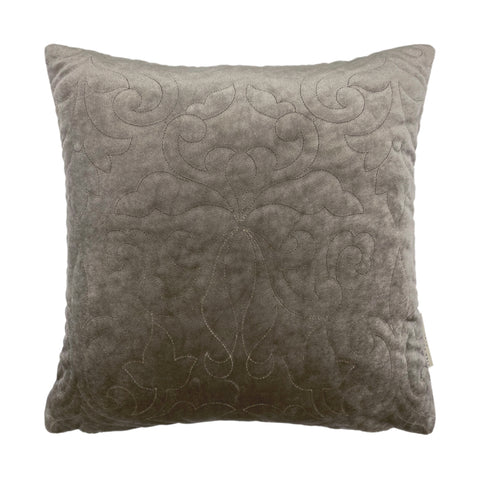 Grey Paisley Quilted Velvet Cushion - 40x40cm