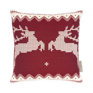 Red & Cream Deer Motif Cushion, Reversible - 35x35cm