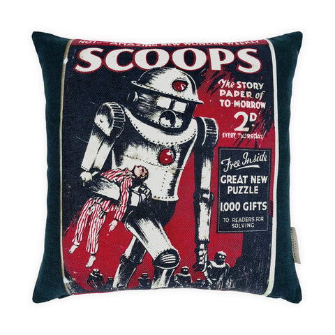 Navy Blue & Red Novelty Robot Print Cushion, Reversible - 40x40cm