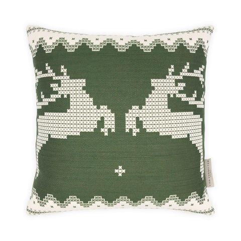 Green & Cream Deer Motif Cushion, Reversible - 35x35cm
