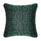 Gold & Green Piped Swirl Motif Luxurious Jacquard Cushion Cover, Reversible - 45x45cm