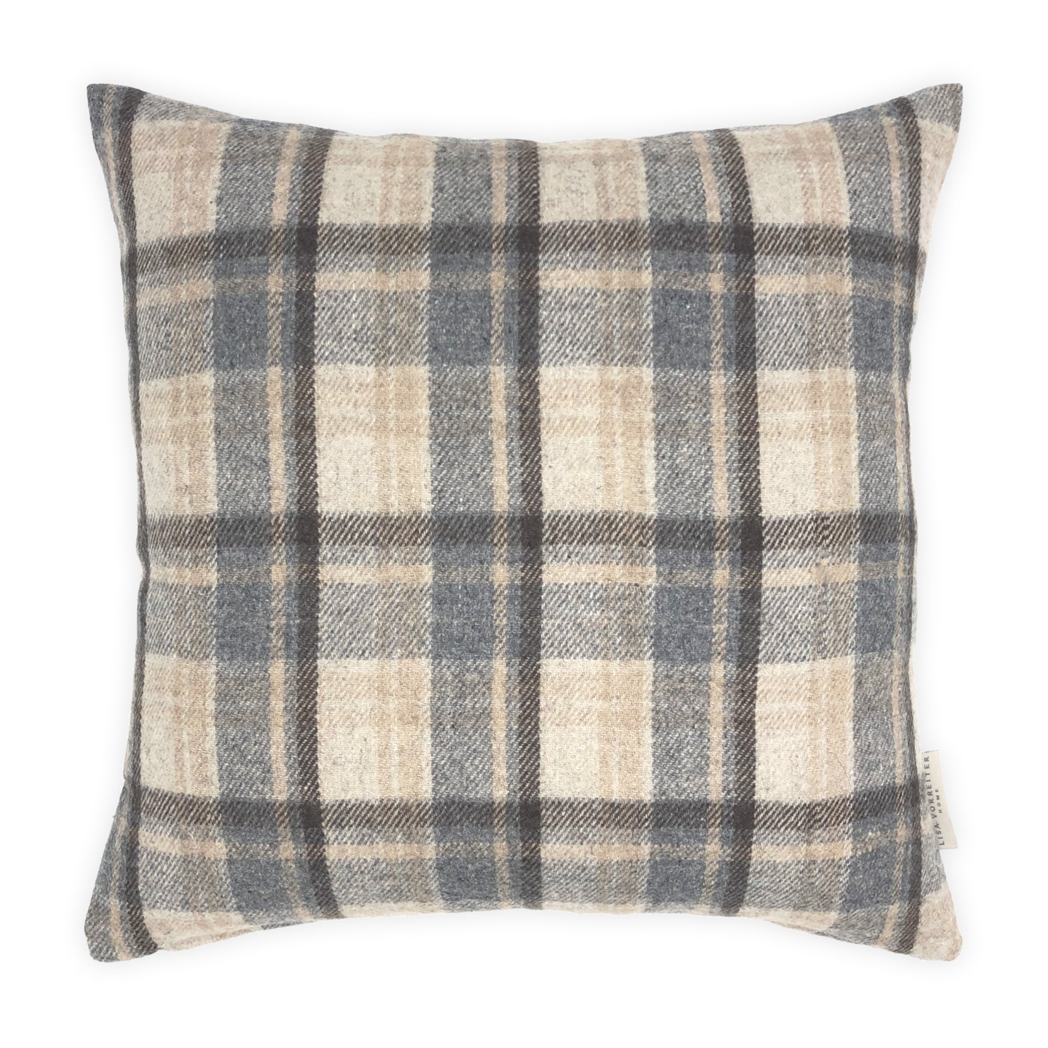 Brown, Beige & Blue Coloured Flannel Wool Checked Cushion Cover - 45x45cm