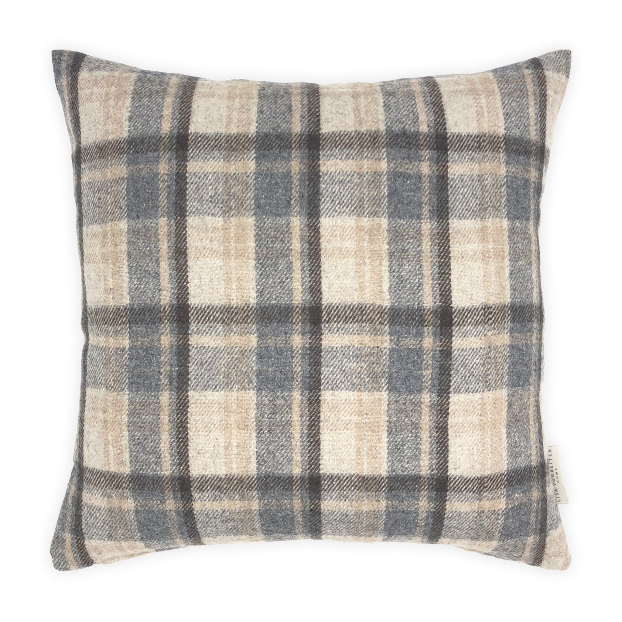 Brown, Beige & Blue Coloured Flannel Wool Checked Cushion - 45x45cm