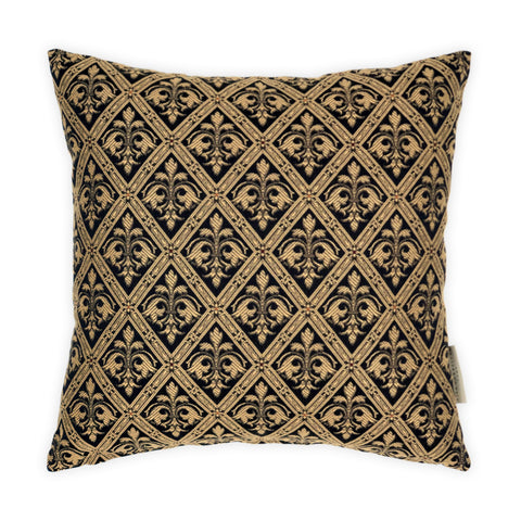 Fleur de Lis Black & Gold Jacquard Cushion - 40x40cm