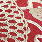Large Red Linen Cushion with Cream/Gold Embroidery - 60x60cm