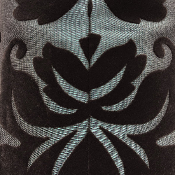 Brown Velvet Paisley Motif on Shot Green/Brown Silk Base Cushion - 50x50cm