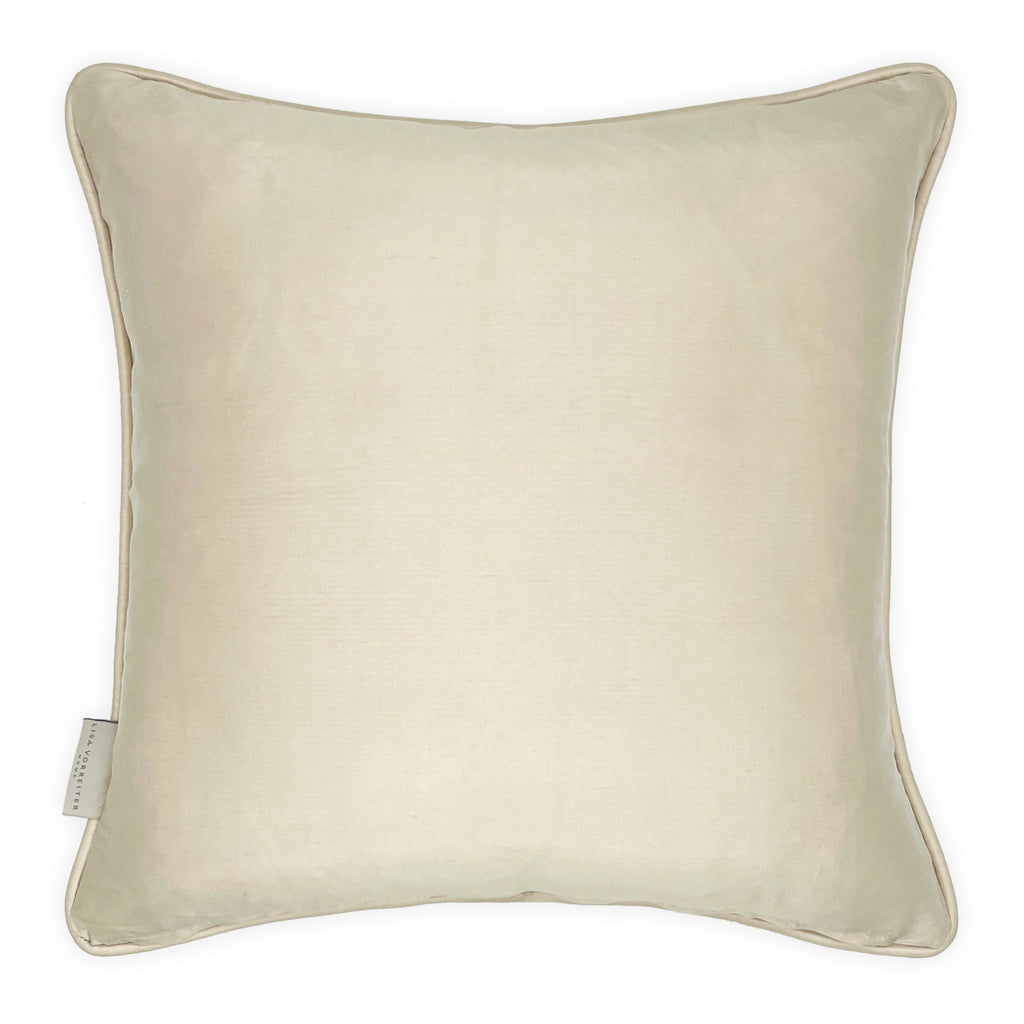 Multicoloured Bird Print on Cream Cotton Cushion, Reversible - 50x50cm