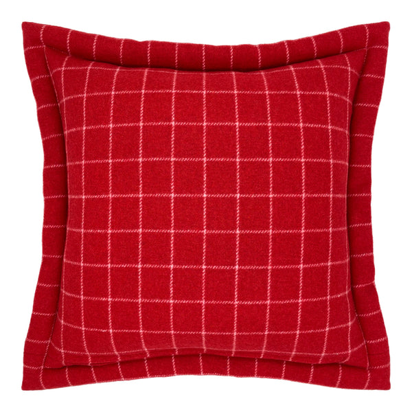 Brown Faux Fur Cushion backed & Framed with Checked Red Wool, Reversible - 40x40cm