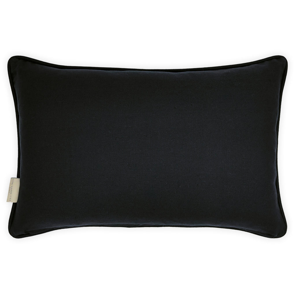Black & White Embroidery on Beige Striped Cotton Cushion, Reversible - 40x60cm