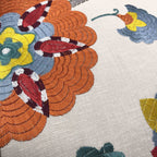 Multicoloured Large Floral Embroidery on Beige Linen Cushion - 60x60cm