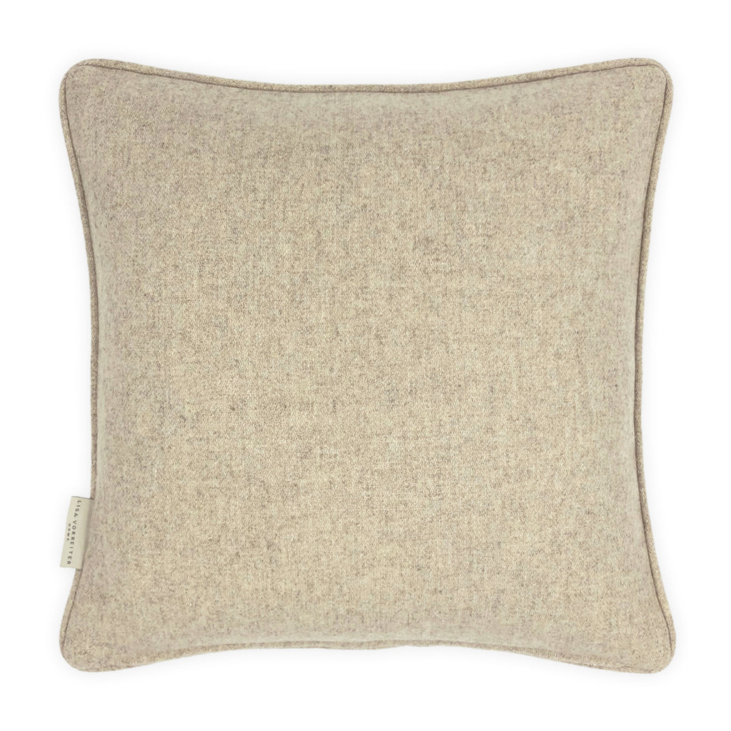 Beige Wool with Brown Paisley Print Cushion, Reversible - 45x45cm