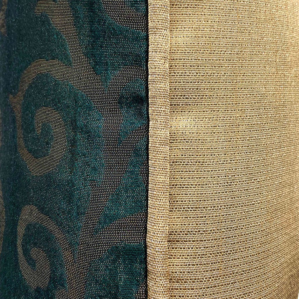Gold & Green Piped Swirl Motif Luxurious Jacquard Cushion Cover, Reversible - 45x45cm