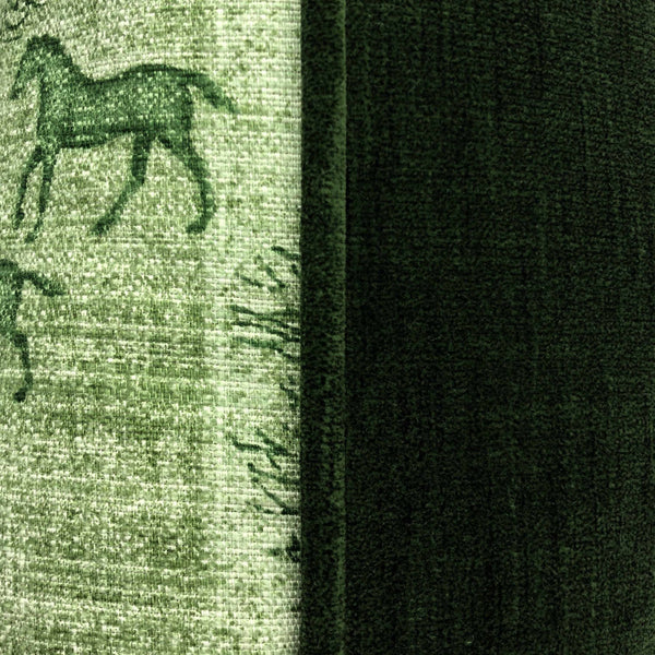 Striped Green Tree & Horse Print Cushion, Reversible - 40x40cm