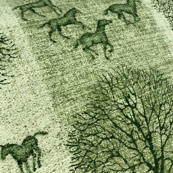 Striped Green Tree & Horse Print Cushion - 60x60cm