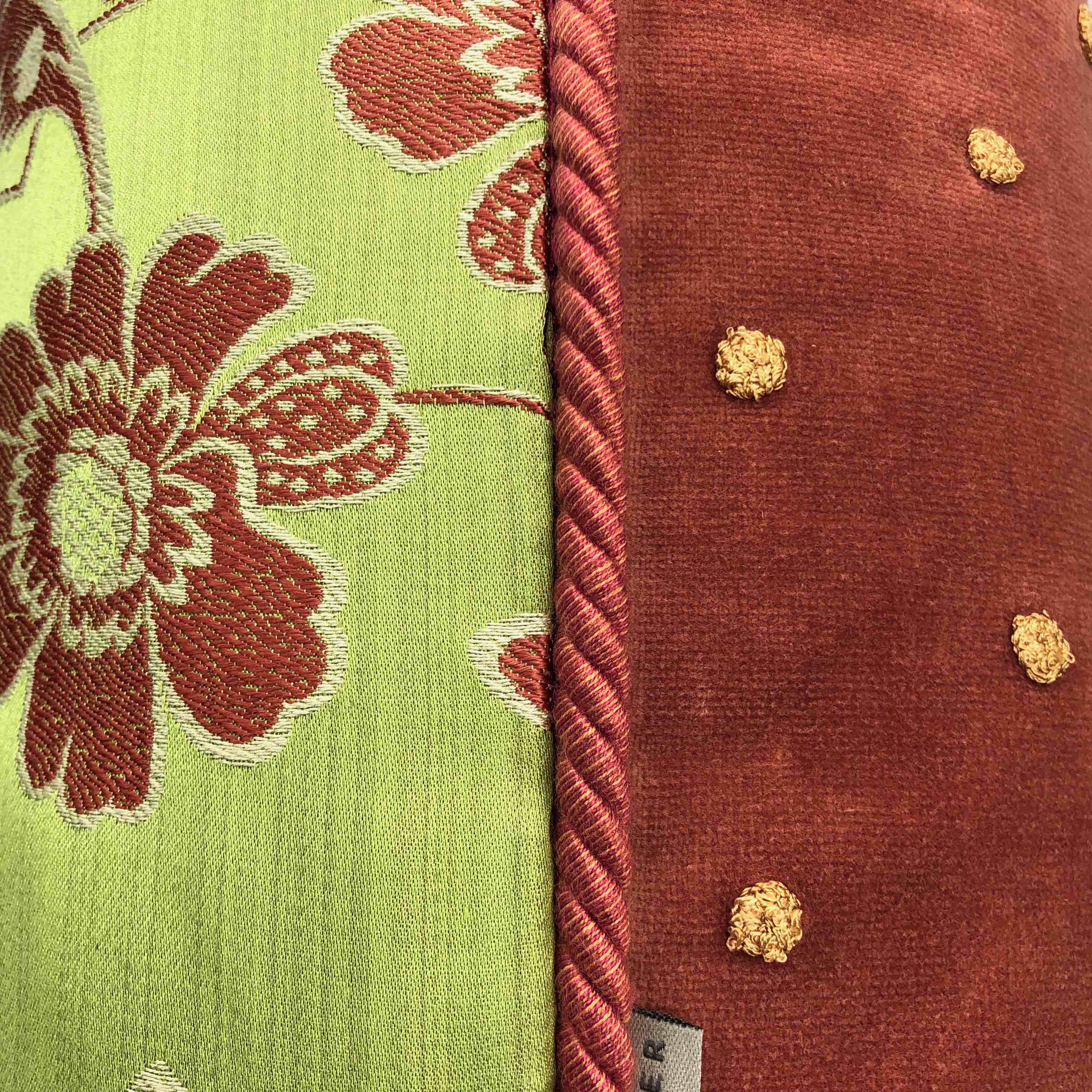 Green & Orange Floral Jacquard Cushion, Reversible - 55x55cm