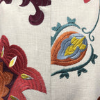 Multicoloured Large Floral Embroidery on Beige Linen Cushion - 60x60cm