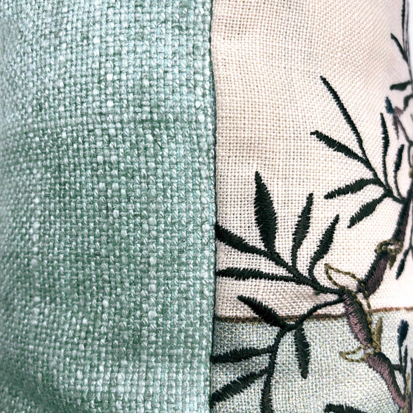 Floral Embroidered Striped Linen Cushion, Reversible - 40x40cm