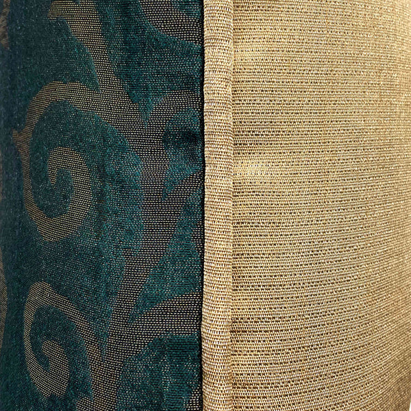 Gold & Green Piped Swirl Motif Luxurious Jacquard Cushion, Reversible - 40x40cm