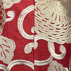 Large Red Linen Cushion with Cream/Gold Embroidery - 60x60cm