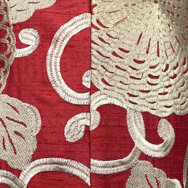 Large Red Linen Cushion with Cream/Gold Embroidery - 60x60cm