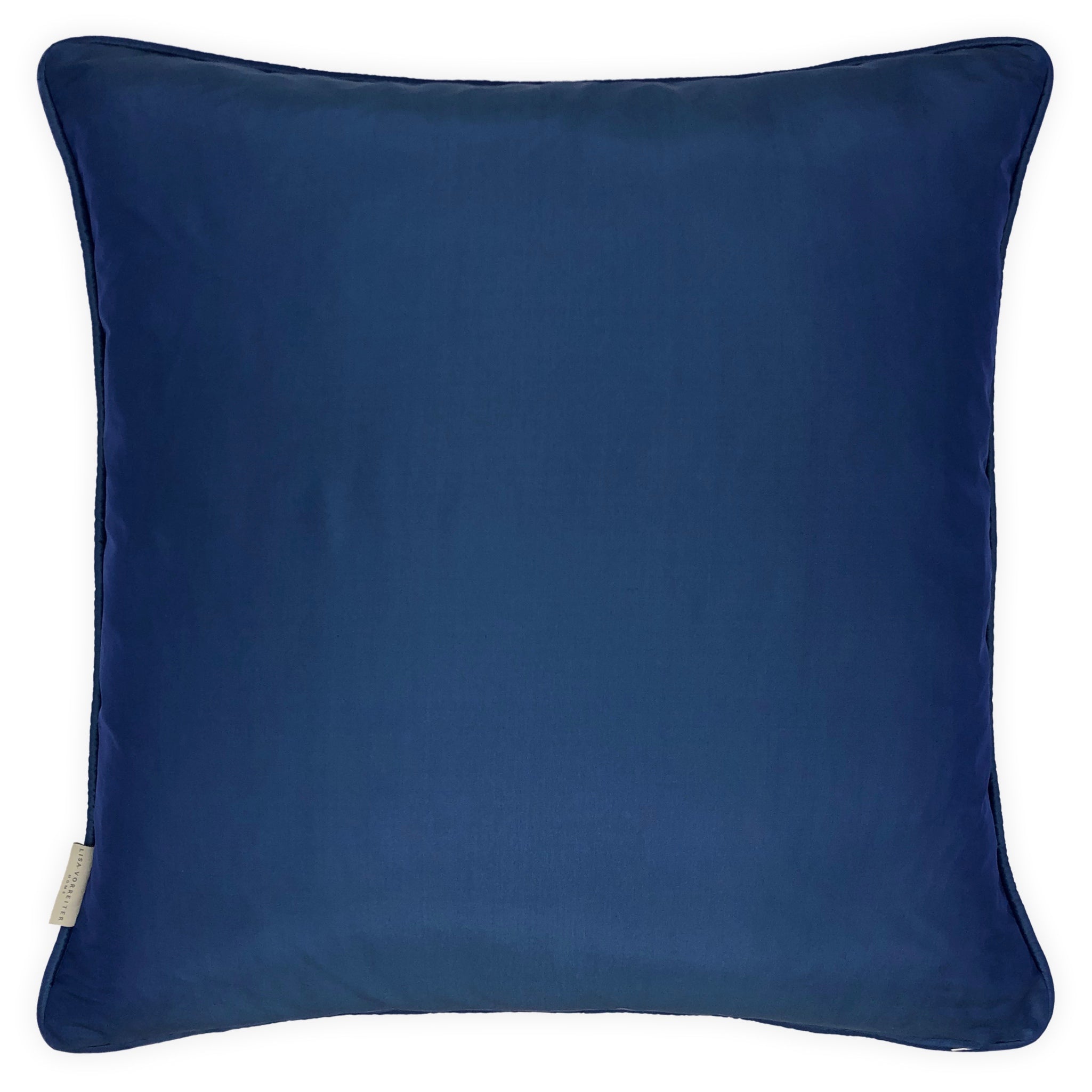 Blue & White Embroidered Acorn Tree on Beige Silk Cushion, Reversible, 60x60cm