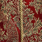 Luxurious jacquard woven cushion cover in red with gold paisley and gold twisted piping, 45x45cm.