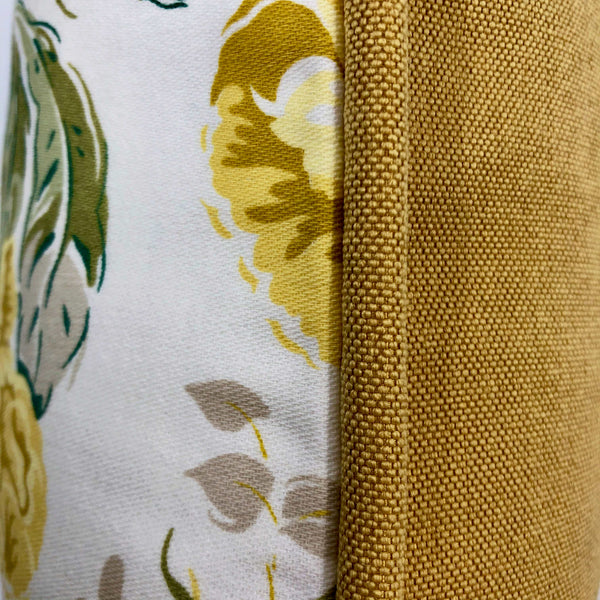 Yellow & Green Floral Printed Cushion, Reversible - 35x35cm