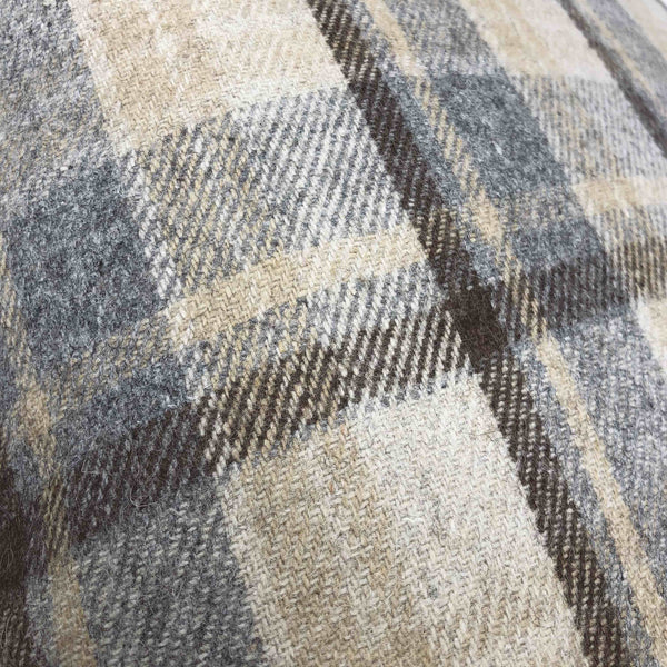 Brown, Beige & Blue Coloured Flannel Wool Checked Cushion - 45x45cm