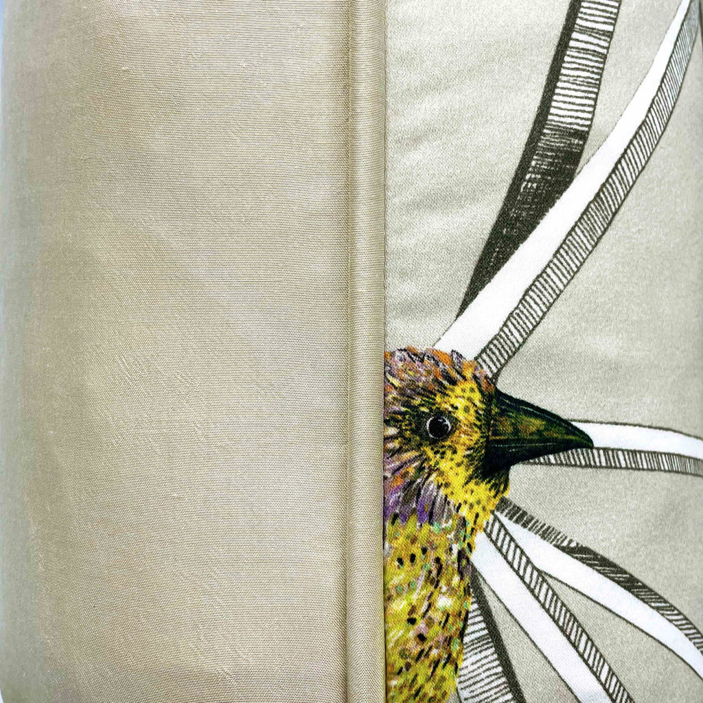 Multicoloured Bird Print on Cream Cotton Cushion, Reversible - 50x50cm
