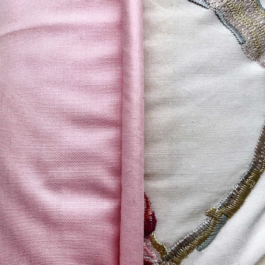 Pink Cherry Blossom Embroidery on Silk Cushion, Reversible - 35x35cm