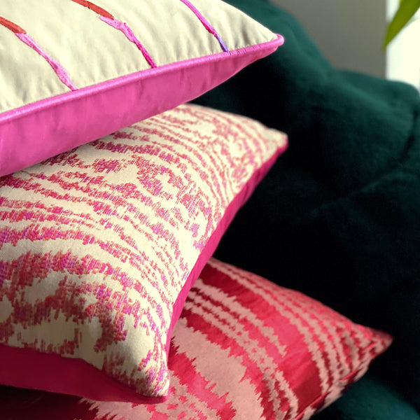 Pink & Beige Jacquard Cushion, Reversible - 45x45cm