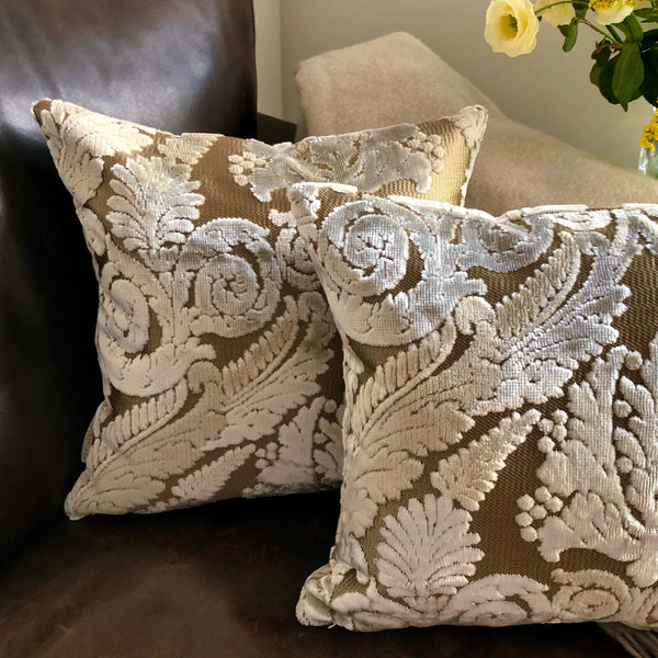 Gold & Cream Velvet Paisley Devoré Cushion - 40x40cm