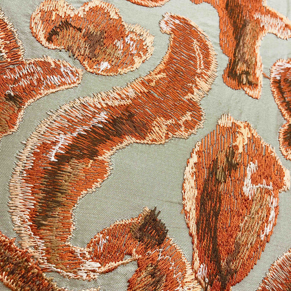 Grey & Orange Embroidered Paisley Silk Cushion, Reversible, 40x40cm