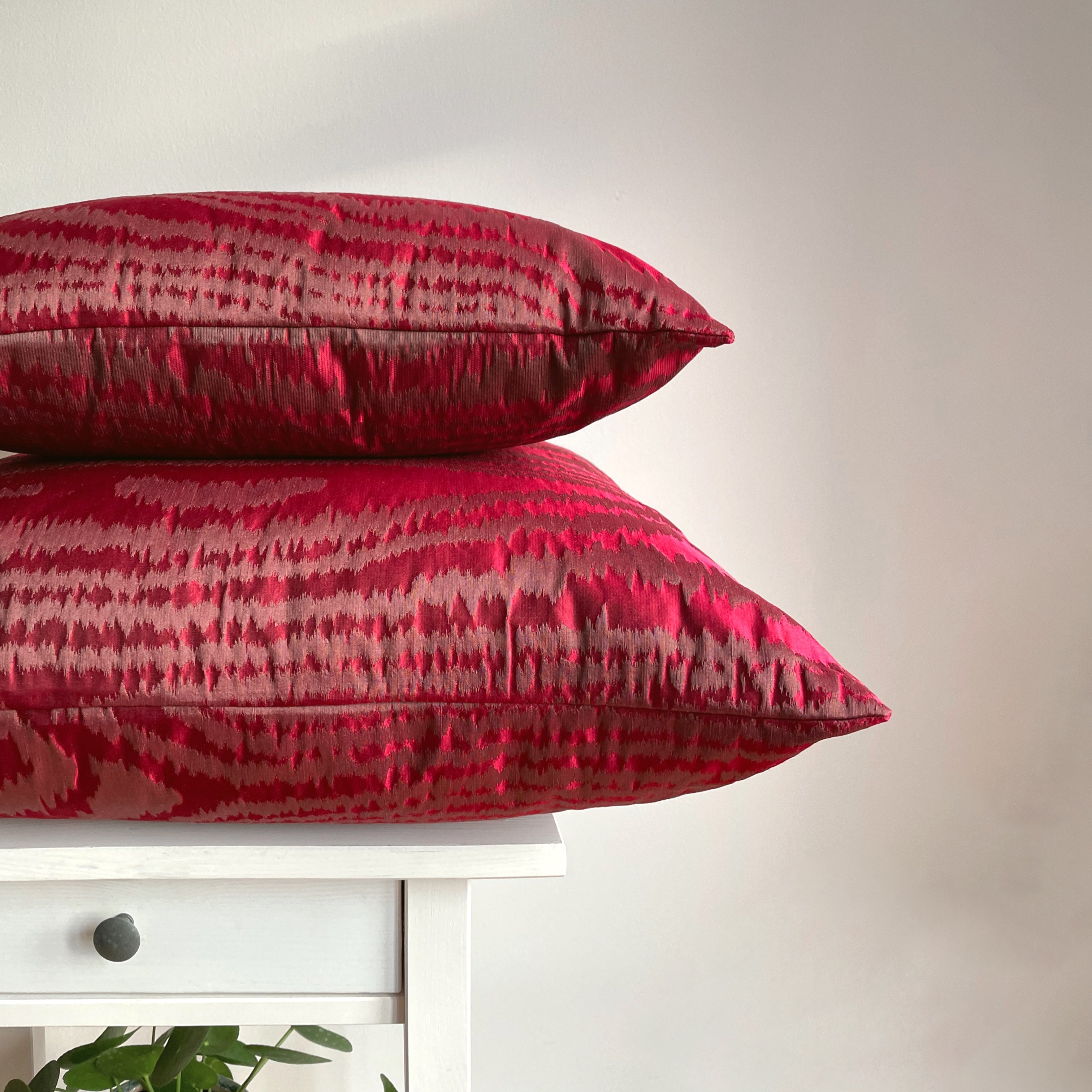 Deep Red Silk Taffeta Cushion - 50x50cm
