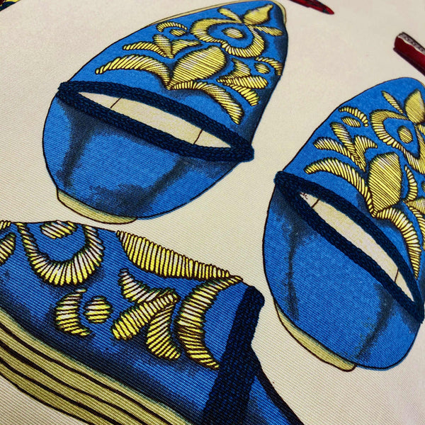 Shoe Print on Cotton, Silk Backed Cushion, Reversible - 60x60cm