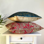 Gold & Green Piped Swirl Motif Luxurious Jacquard Cushion Cover, Reversible - 45x45cm